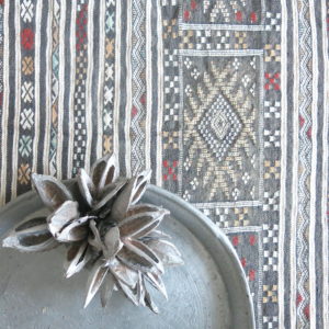 Kelim Teppich Marokko - 'Tiflet' - Anthrazit-creme