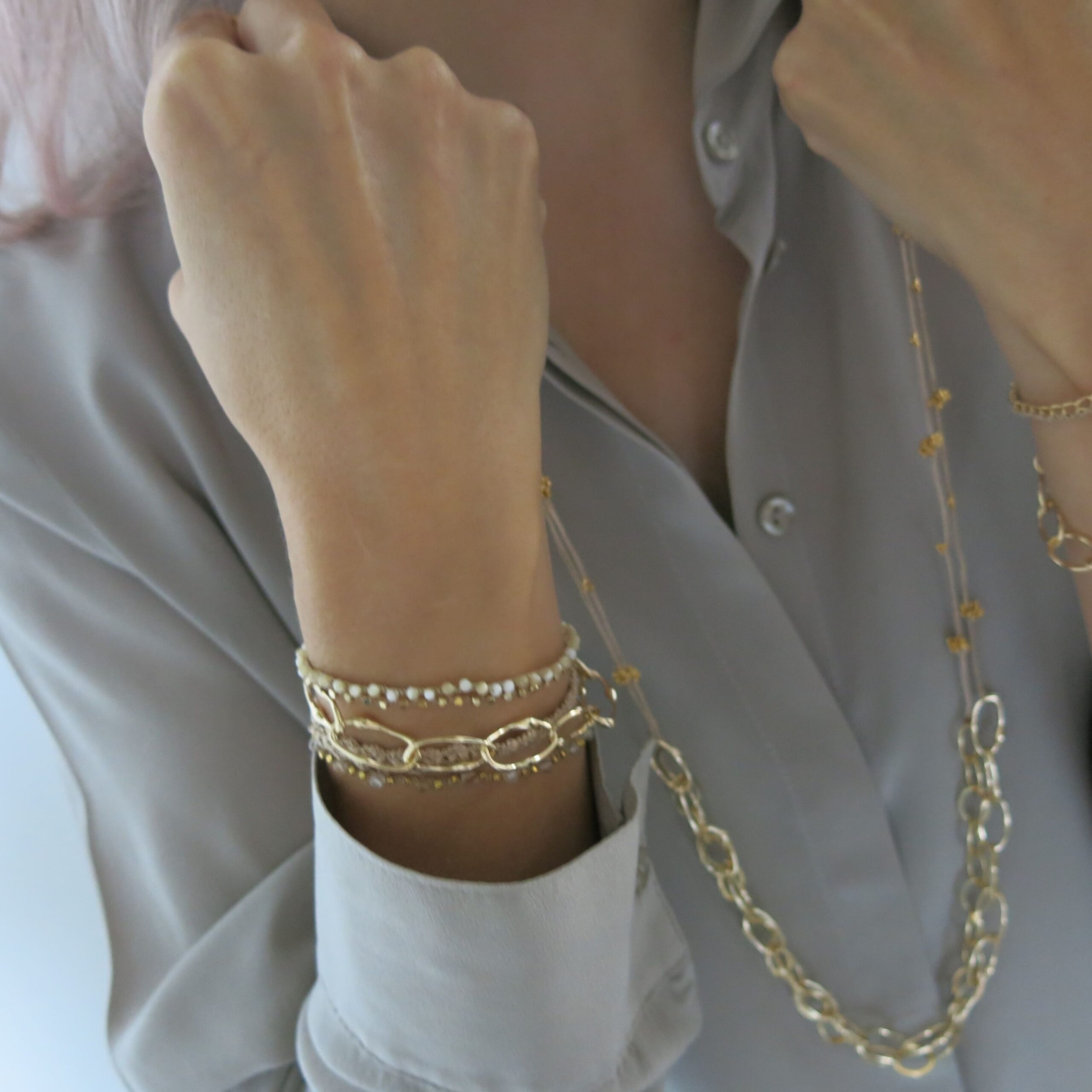 Kombi Armbänder gold divers-Oval groß-14 Gehäkelte Kette aus vergoldeter O-Form Kette – Bild 1